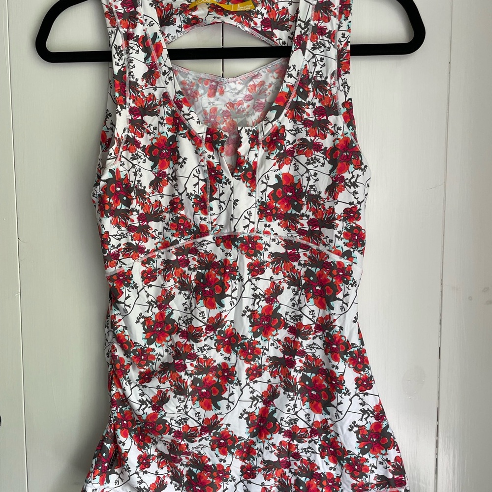 Lole White and Red Ruched Fitted Tank Top